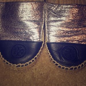 Gently worn Tory Burch metallic espadrilles.